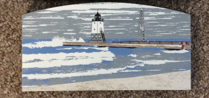 Charlevoix Lighthouse Collectible with White Lighthouse Painted on Wood