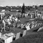 The first Waterfront Art Fair was held in East Park in 1959. Only a handful of artists participated. They displayed their creations on tables, upright pegboard, easels, or propped against sticks. There were no booths or other enclosures to protect the works from direct sunlight. Since then, the Charlevoix Waterfront Art Fair has grown into one of the most respected anywhere. It was named one of the top two outdoor art fairs in Michigan along with the Ann Arbor Street Art Fair, and ranked as one of the 100 best art fairs in the country by the Art Fair Source Book. Waterfront Art Fair 1959