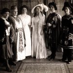 The Shakespeare Club was a fixture of the social scene for decades, composed of ladies from the upper reaches of society. They were noted for their Shakespeare readings done in full costume, both men’s and women’s roles. From left: Mrs. Will Hampton, wife of the Charlevoix Courier editor (“Is that a dagger which I see before me, the handle toward my hand?”); Mrs. George Priest, wife of a photographer; unidentified; Mrs. Robert Paddock, wife of a farm manager and businessman; Mrs. Robert Armstrong, wife of a doctor; and Mrs. A. D. Bridge, wife of a banke Shakespeare Club