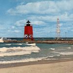 The current, steel lighthouse was first installed in 1948. Photograph is property of the Charlevoix Historical Society.