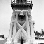 Every winter, it was expected that the lighthouse would receive a massive coating of ice, like it has here in the mid 1930s. Extremely high winds might lift the crest of a wave that broke on the pier end all the way over the top of the light, a distance of about forty feet Winter Mid 1930's