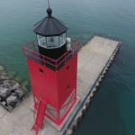 Drone photograph taken after repainting on the South Pier Light had completed, Summer 2016. Photo used with permission by Mihm Enterprises.