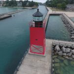 Drone photograph taken after repainting on the South Pier Light had completed, Summer 2016. Photo used with permission by Mihm Enterprises.