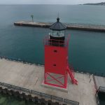 Drone photograph taken after repainting on the South Pier Light had completed, Summer 2016. Photo used with permission by Mihm Enterprises.