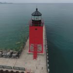 Drone photograph taken after repainting on the South Pier Light had completed, Summer 2016. Photo used with permission by Mihm Enterprises.